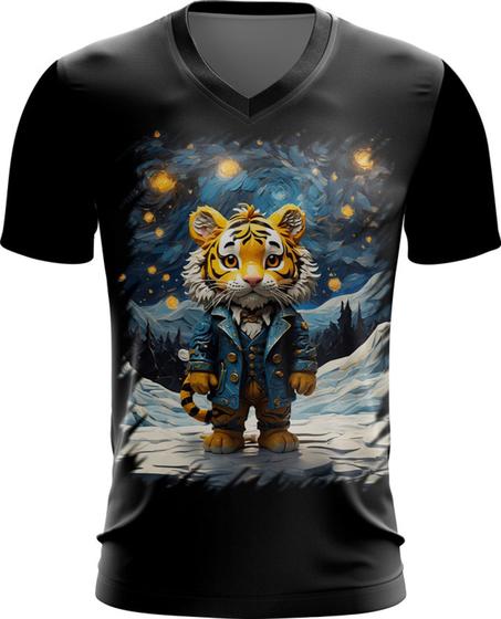 Imagem de Camiseta Gola V Tigre Noite Estrelada Van Gogh 5