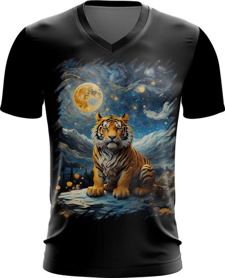 Imagem de Camiseta Gola V Tigre Noite Estrelada Van Gogh 6