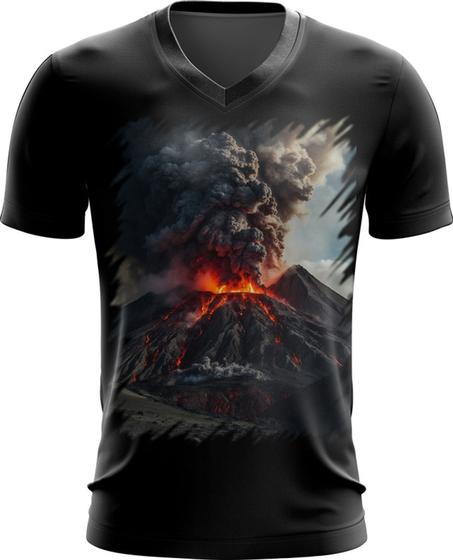 Imagem de Camiseta Gola V Vulcão em Erupção Destruição 1