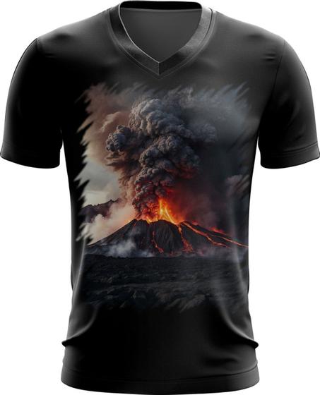 Imagem de Camiseta Gola V Vulcão em Erupção Destruição 8