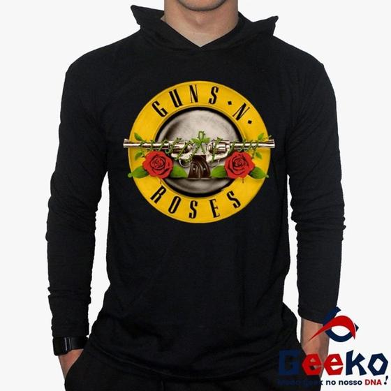 Imagem de Camiseta Guns N Roses Manga Longa com Capuz 100% Algodão Rock Geeko