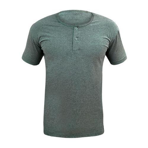 Imagem de Camiseta Henley Masculina Camisa Algodão Premium Gola Portuguesa Padre Mescla Não Amassa