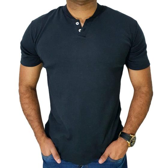 Imagem de Camiseta Henley Masculina Slim Fit MCurta 2 Botões - 3 Cores para sua Escolha