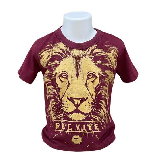 Imagem de Camiseta Infantil Algodão Estampada Gospel Fé Ele Vive Leão Dourado Moda Evangélica