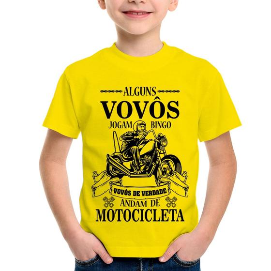 Imagem de Camiseta Infantil Alguns vovôs jogam bingo, vovôs de verdade andam de motocicleta - Foca na Moda