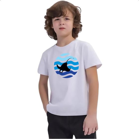 Imagem de Camiseta Infantil Animais marinhos arraia silhueta sunset