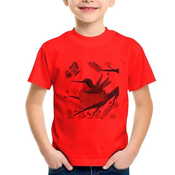 Imagem de Camiseta Infantil Beija Flor No Ninho - Foca na Moda