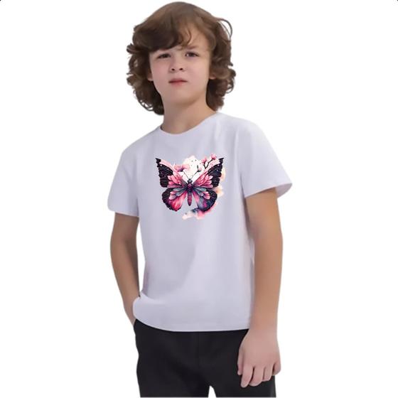 Imagem de Camiseta Infantil Borboleta com flores rosas