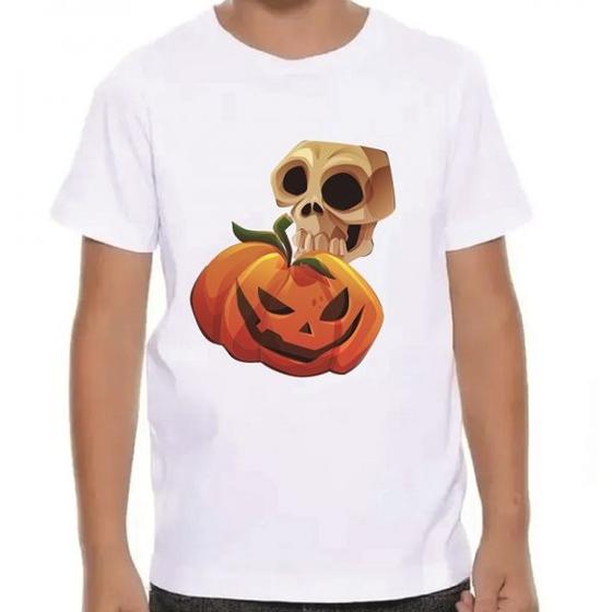 Imagem de Camiseta infantil branca estampa abóbora e caveira halloween