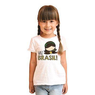 Imagem de Camiseta infantil branco estampa frase vai brasil copa