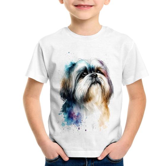 Imagem de Camiseta Infantil Cachorro Shih Tzu Watercolor - Foca na Moda