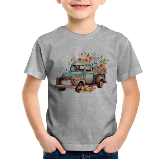 Imagem de Camiseta Infantil Caminhão Vintage e Flores - Foca na Moda