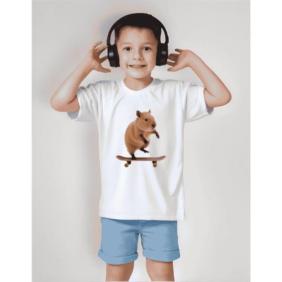 Imagem de Camiseta Infantil Capivara Skate Skatista Capybara Safari Roupa