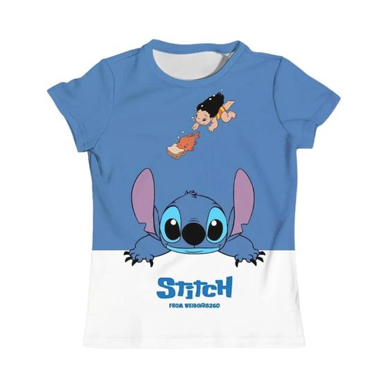 Imagem de Camiseta Infantil Disney Stitch para Meninas (3-4 anos) - Manga Curta e Secagem Rápida