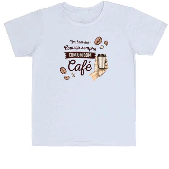 Imagem de Camiseta Infantil Divertida Dia começa com café