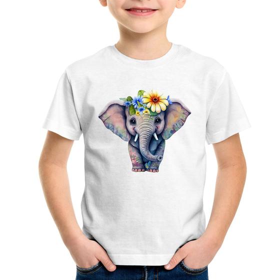 Imagem de Camiseta Infantil Elefante E Flores - Foca na Moda