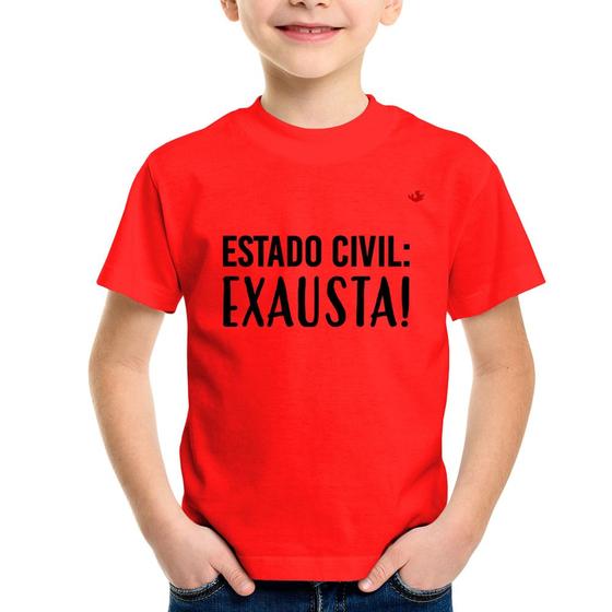 Imagem de Camiseta Infantil Estado civil: Exausta! - Foca na Moda