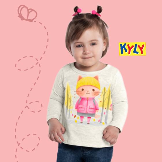 Imagem de Camiseta Infantil Feminino Manga Longa em Meia Malha Gatinha Kyly