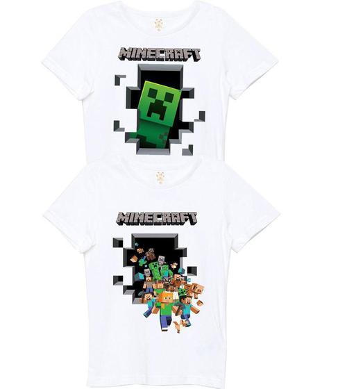 Imagem de Camiseta Infantil Game Minecraft Kit Com 2 Peças cor branca