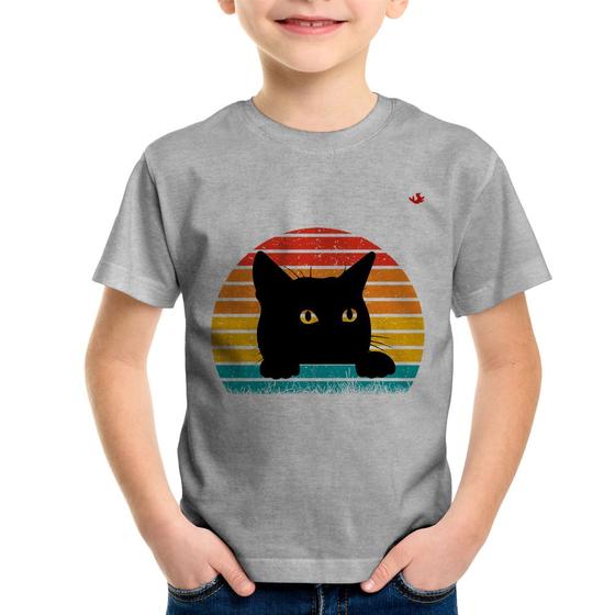 Imagem de Camiseta Infantil Gato Vintage Sunset - Foca na Moda