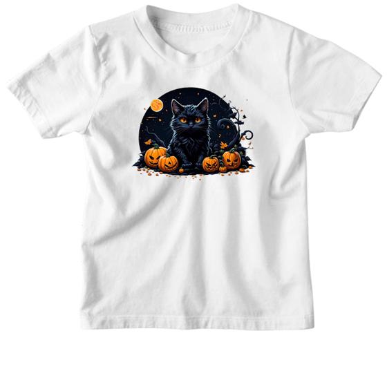 Imagem de Camiseta Infantil Halloween Gato Preto Aboboras