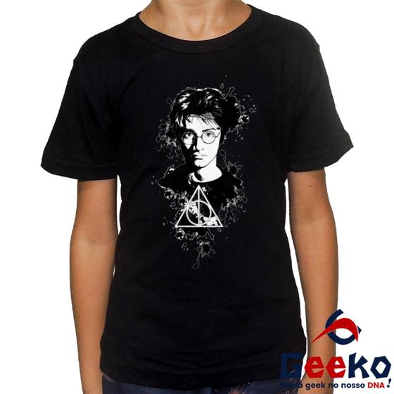 Imagem de Camiseta Infantil Harry Potter 100% Algodão Relíquias da Morte Hogwarts Geeko 01