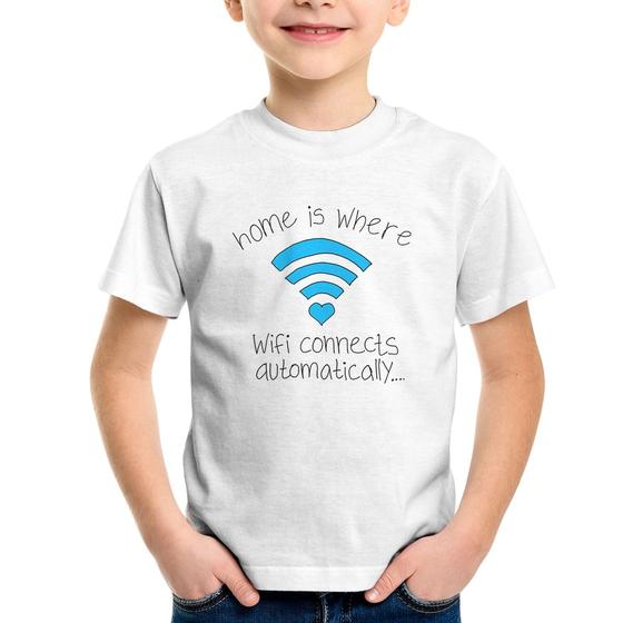 Imagem de Camiseta Infantil Home Is Where Wifi Connects Automatically - Foca na Moda