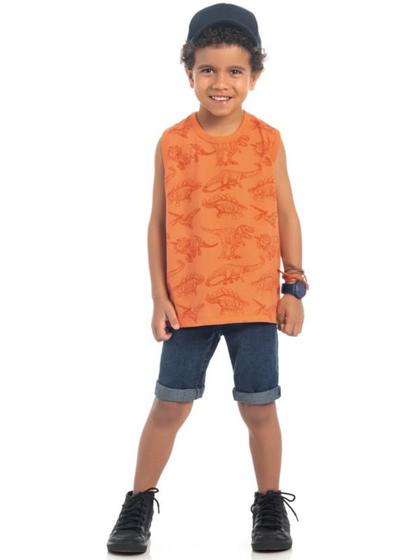 Imagem de Camiseta Infantil Manga Curta, Laranja, Dinossauros - Kamylus