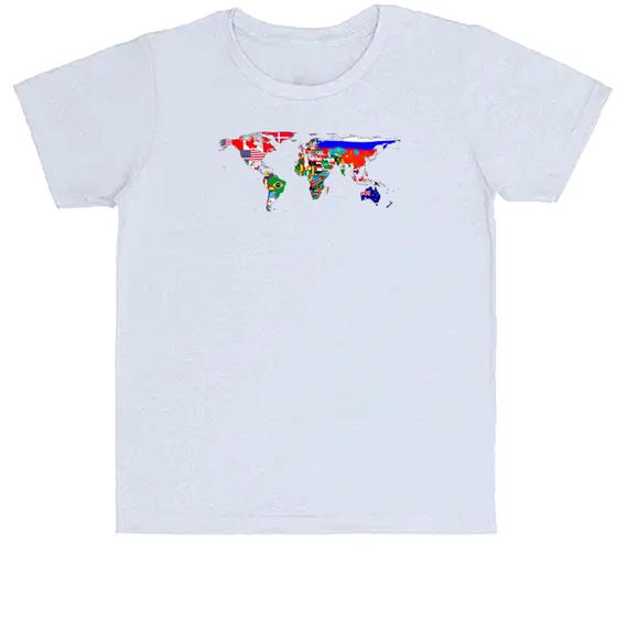 Imagem de Camiseta Infantil Mapa Mundi Bandeiras