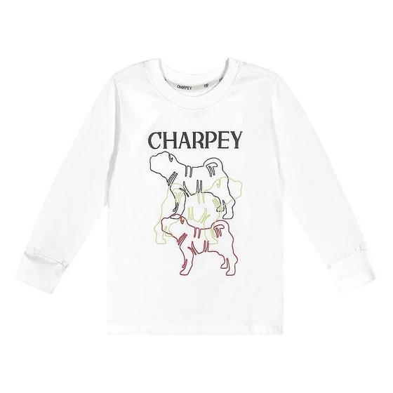 Imagem de Camiseta Infantil Meia Malha Manga Longa Charpey Camisa Estampada Branca Gola Redonda Pet Branca