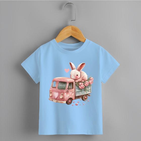 Imagem de Camiseta Infantil Menina Caminhão Rosa Coelhinho Personalizada 100% Algodão Premium