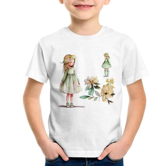 Imagem de Camiseta Infantil Meninas e Flores - Foca na Moda