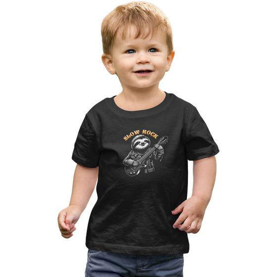 Imagem de Camiseta Infantil Menino Menina Slow Rock Preguiça Guitarra