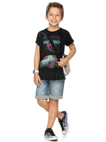 Imagem de Camiseta Infantil Menino Verão, Carro, Preto - Rei Rex