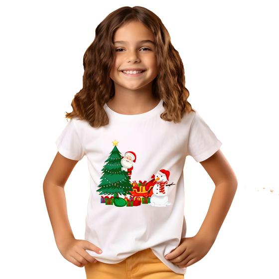 Imagem de Camiseta infantil Natal Papai Noel Árvore Luzes Feliz Natal 02