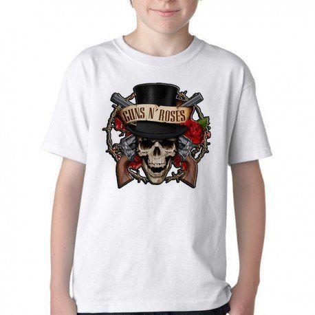 Imagem de Camiseta Infantil ou adulto Guns in Roses Caveira Blusa Criança todos tamanhos