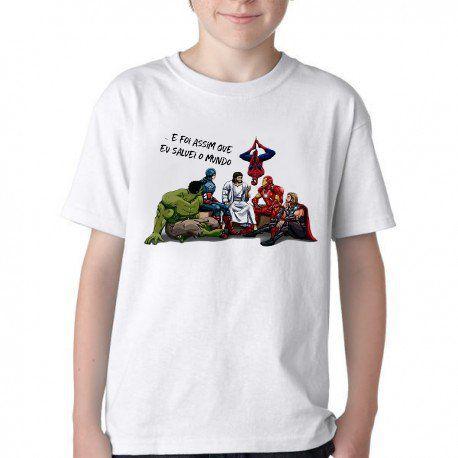 Imagem de Camiseta Infantil ou adulto Jesus  foi assim que Eu salvei o mundo Blusa Criança todos tamanhos