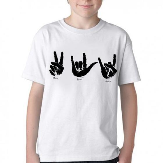 Imagem de Camiseta Infantil ou adulto Paz love rock Blusa Criança todos tamanhos