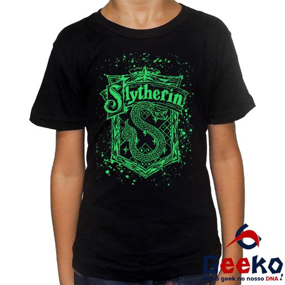 Imagem de Camiseta Infantil Sonserina 100% Algodão Harry Potter Hogwarts Slytherin Geeko 04