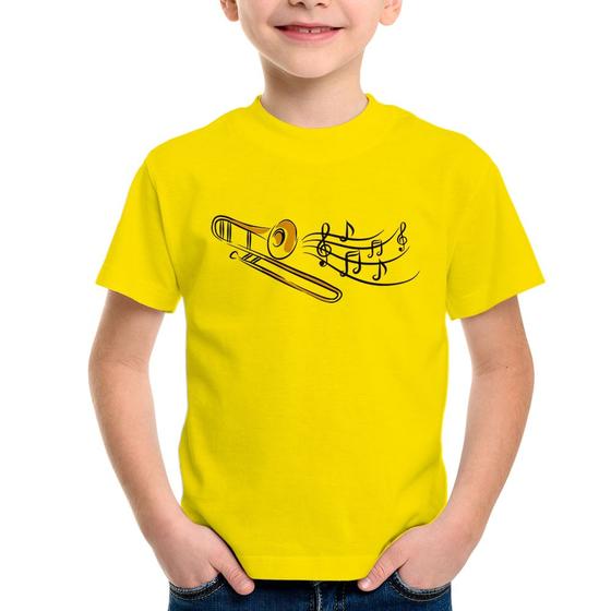 Imagem de Camiseta Infantil Trombone Notas Musicais - Foca na Moda