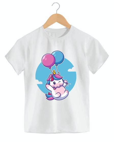 Imagem de Camiseta infantil unicornio arco iris fofo balão céu amor love