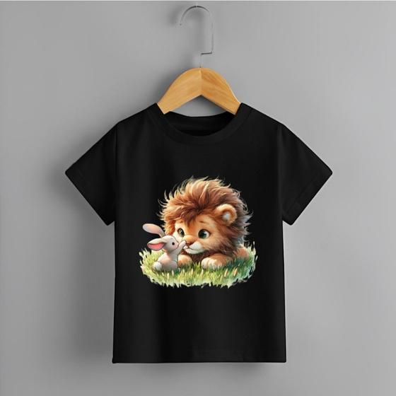 Imagem de Camiseta Infantil Unissex  Leão e Coelho Personalizada 100% Algodão