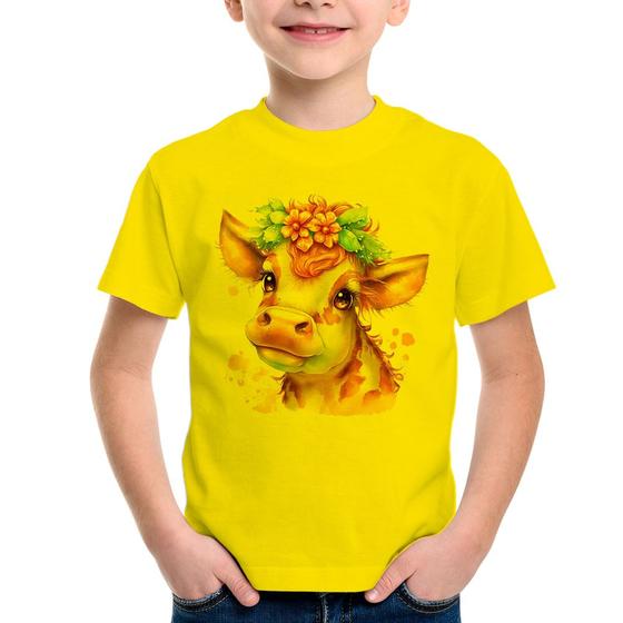 Imagem de Camiseta Infantil Vaquinha E Flores - Foca na Moda