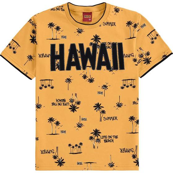 Imagem de Camiseta Infantil Verão Menino Hawai Tam 4 a 10 - Marrom  Kyly