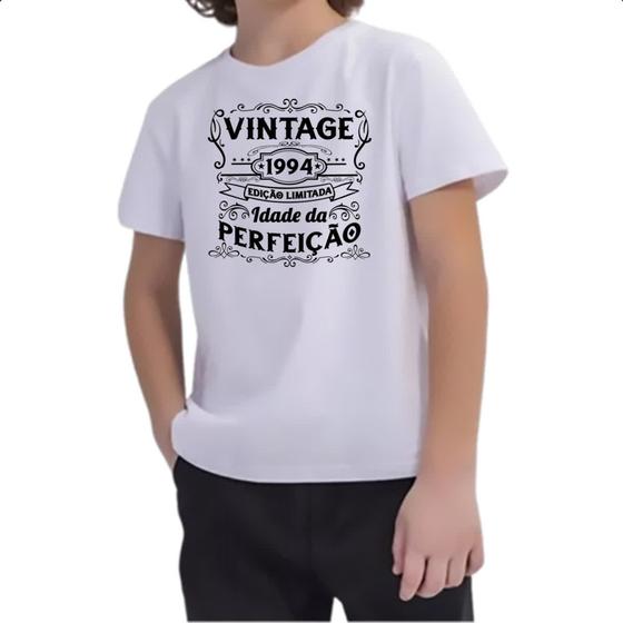 Camiseta Infantil Vintage idade perfeicao 1994 - Alearts Imagem de Camiseta Infantil Vintage idade perfeicao 1994