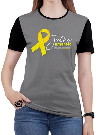 Imagem de Camiseta Julho Amarelo PLUS SIZE Feminina Blusa Cinza