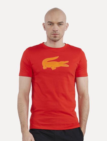 Imagem de Camiseta Lacoste Masculina Jersey Sport 3D Logo Laranja Escuro