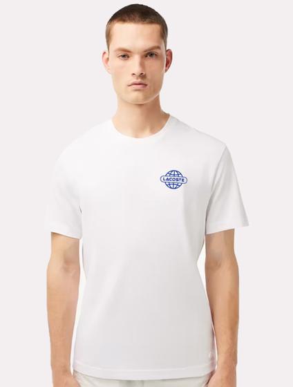 Imagem de Camiseta Lacoste Masculina Regular Fit Blue Worldwide Branca