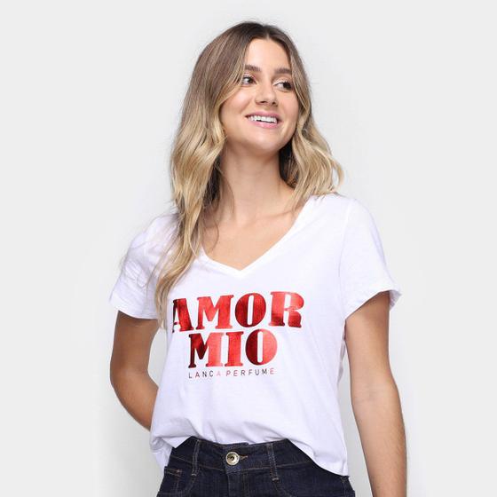 Imagem de Camiseta Lança Perfume Amor Mio Gola V Feminina