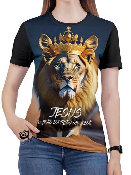 Imagem de Camiseta Leão de Judá Feminina Jesus Gospel Cristã Blusa IA